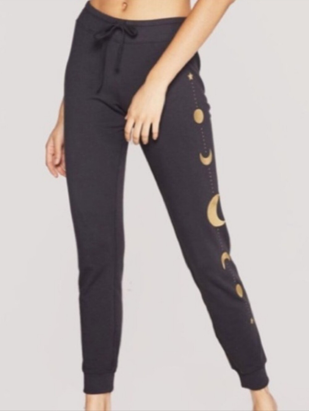 Spiritual gangster Stars and moon phases sweatpants Black Gold S